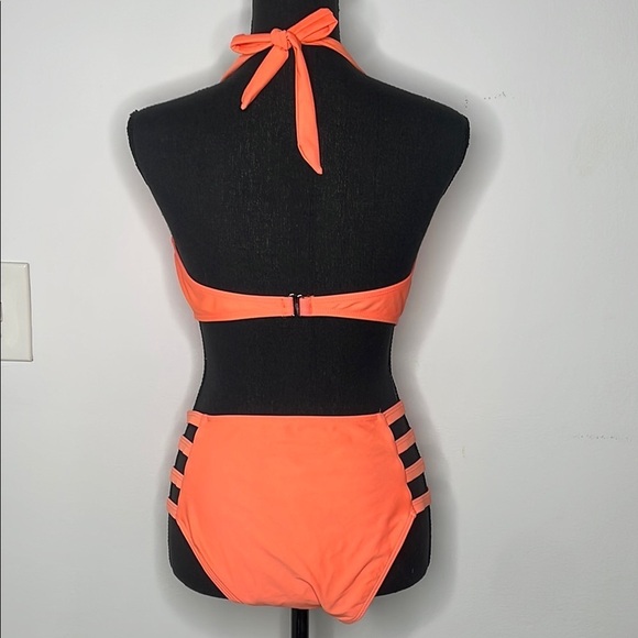 Orange Halter Neck Women's Swimsuit - Picture 4 of 11